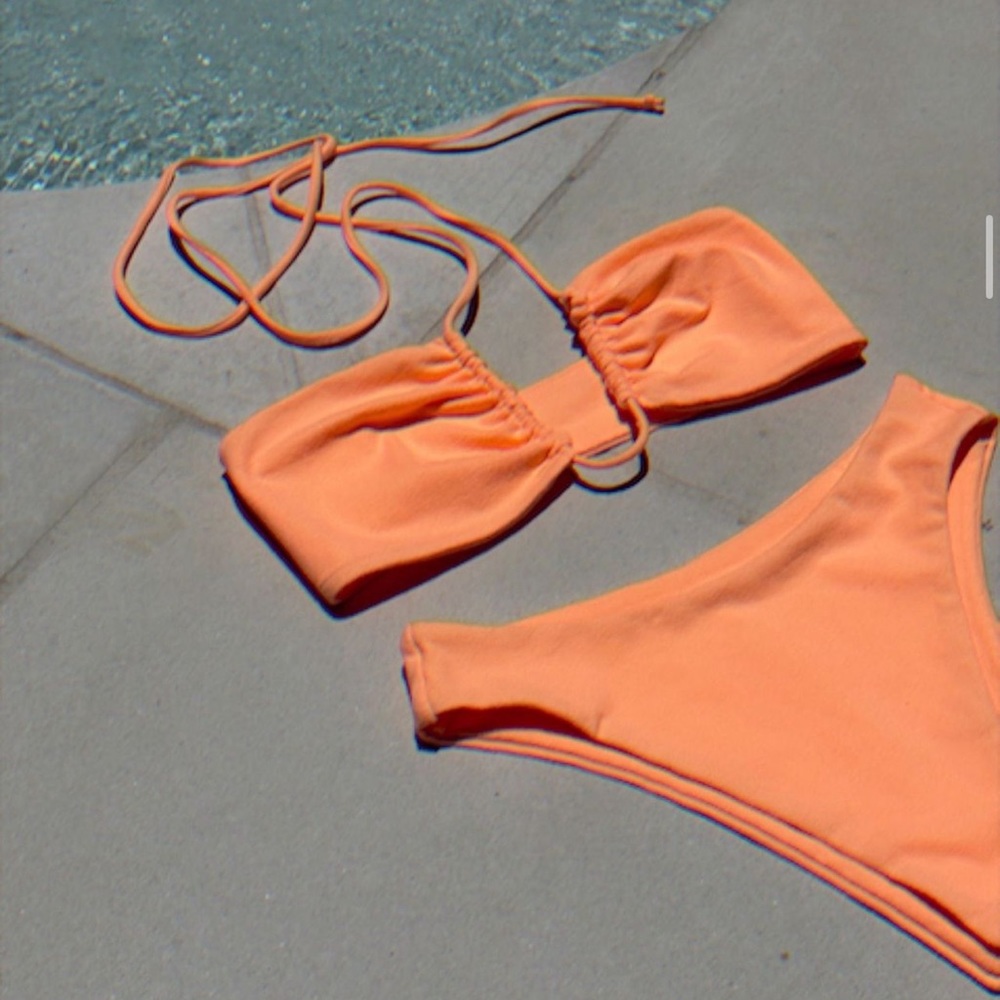NWT Tan + Lines TANZANIA SWIM TOP in Coral Orange